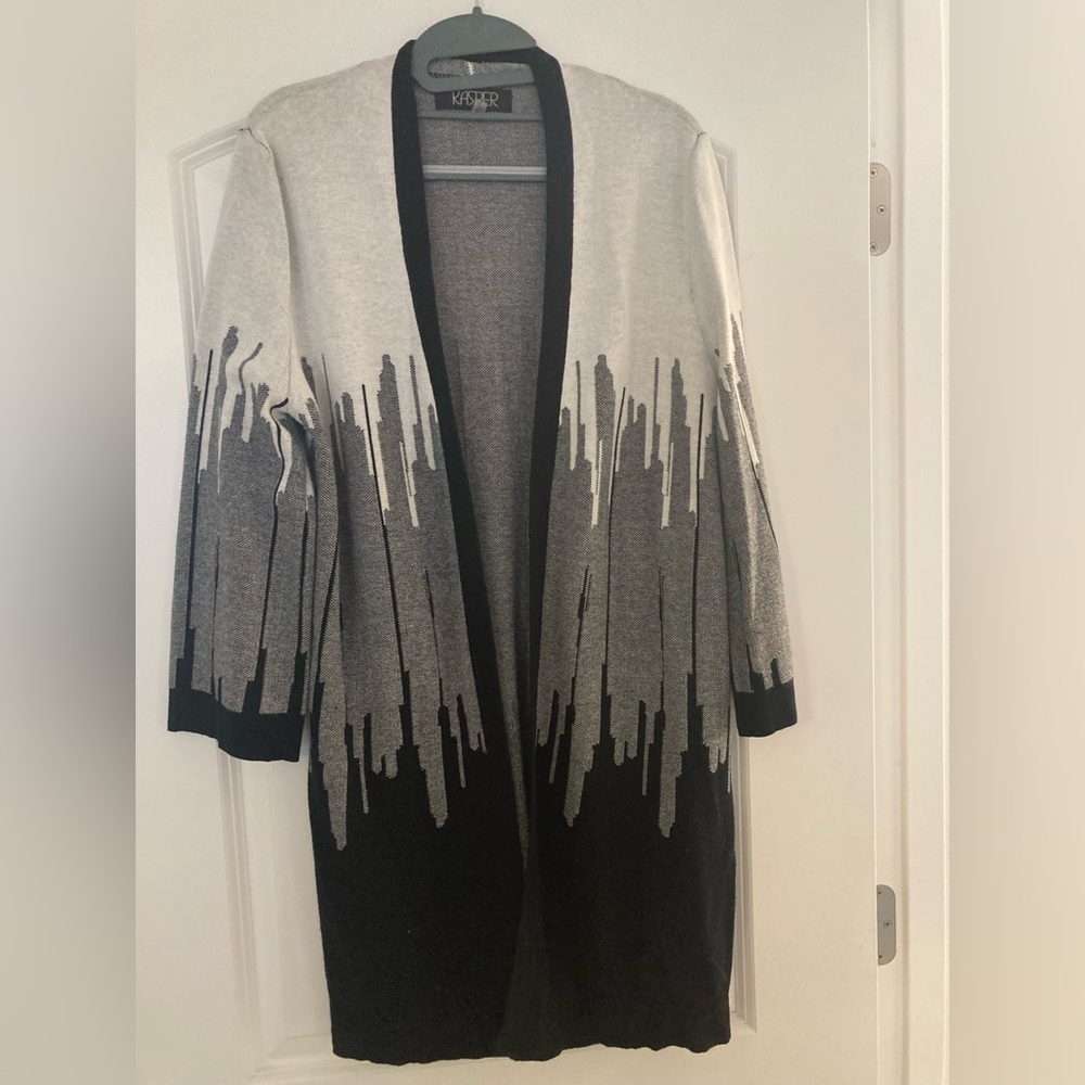 Kasper Black and Gray Open sweater knit Cardigan